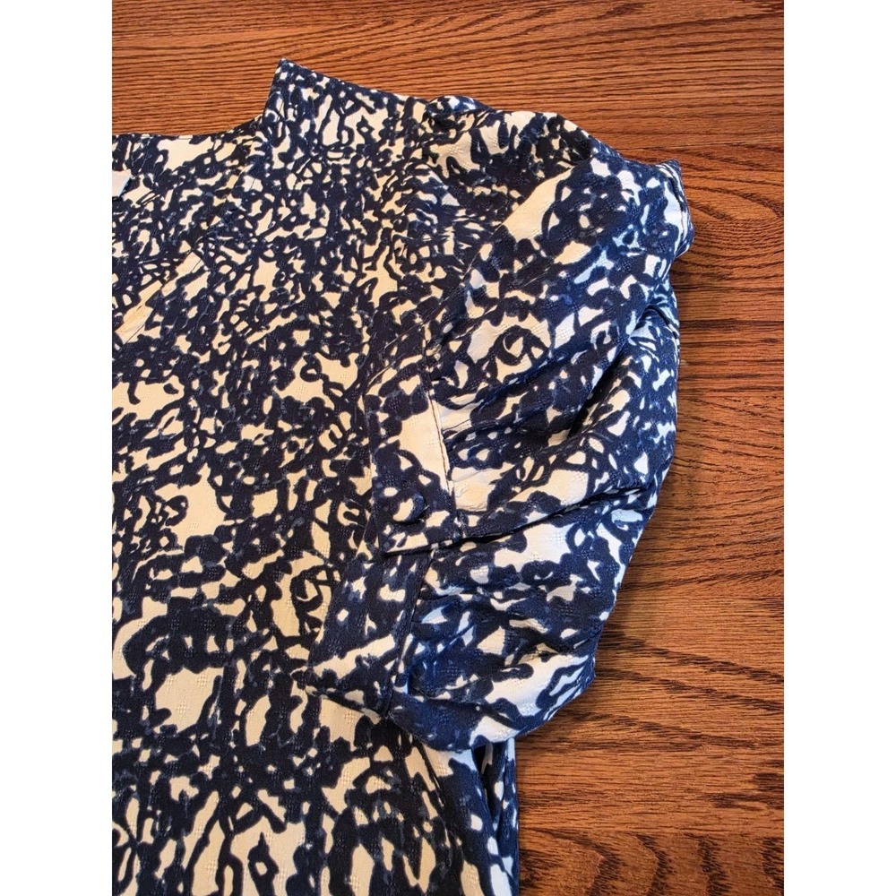 Evereve Shay Dress Womens Size Small Navy Blue &White Pockets V-Neck Puff Sleeve - Picture 6 of 11